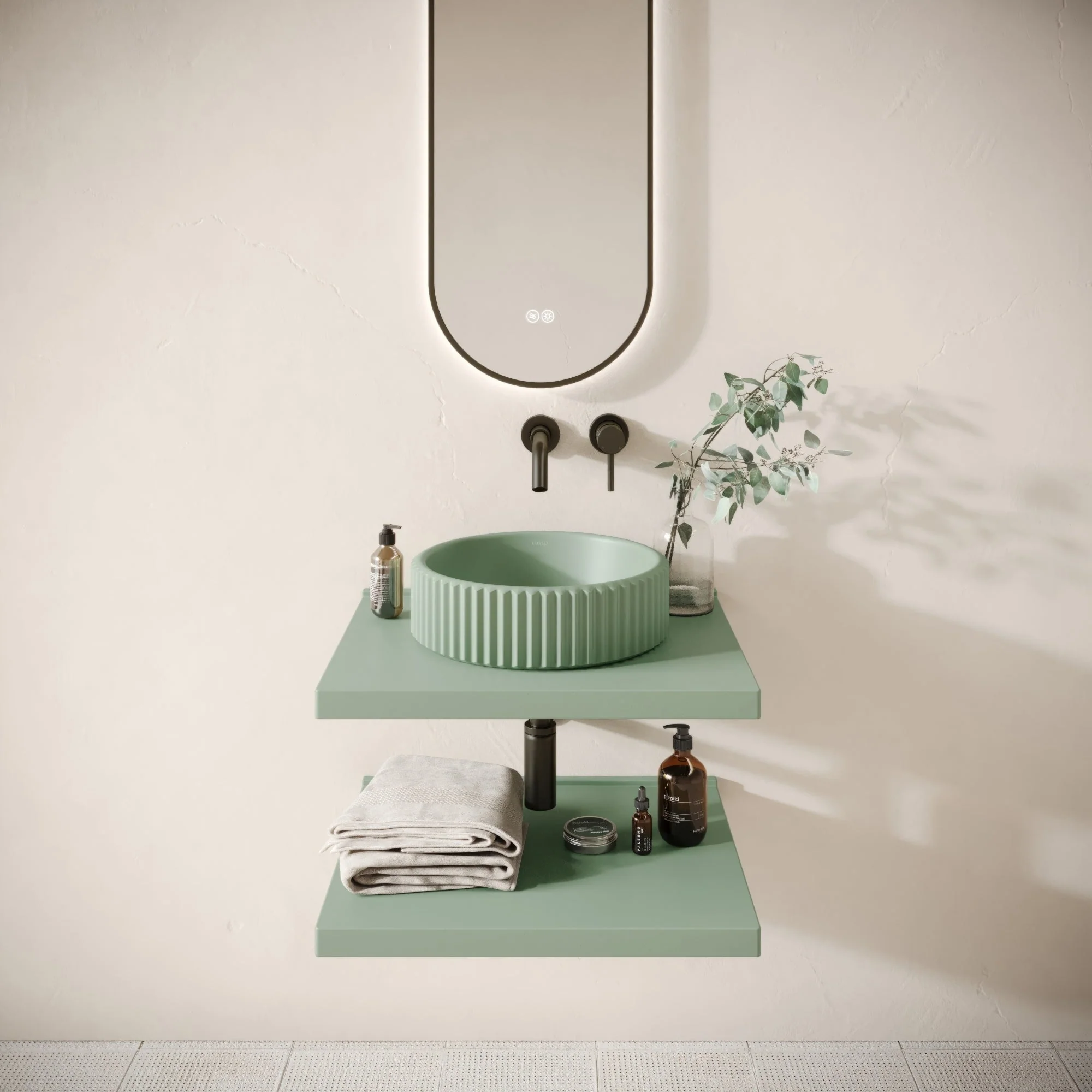 Bancone Seafoam Concrete Wall Mounted Countertop Shelf 600mm - Image 4