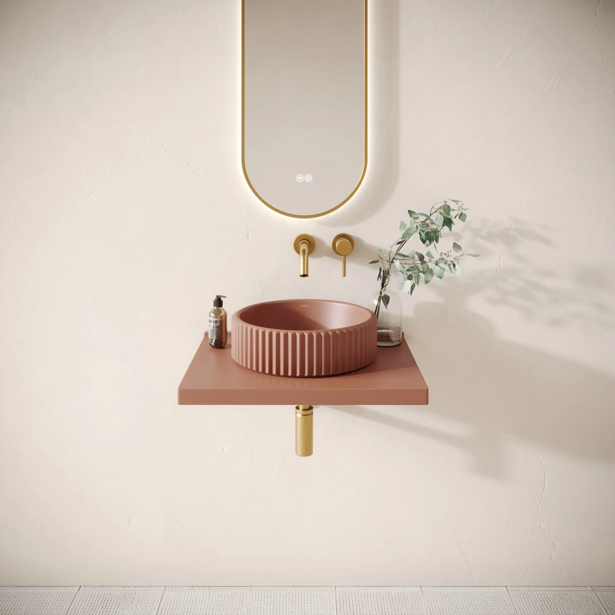 Bancone Terracotta Concrete Wall Mounted Countertop Shelf 600mm - Image 3