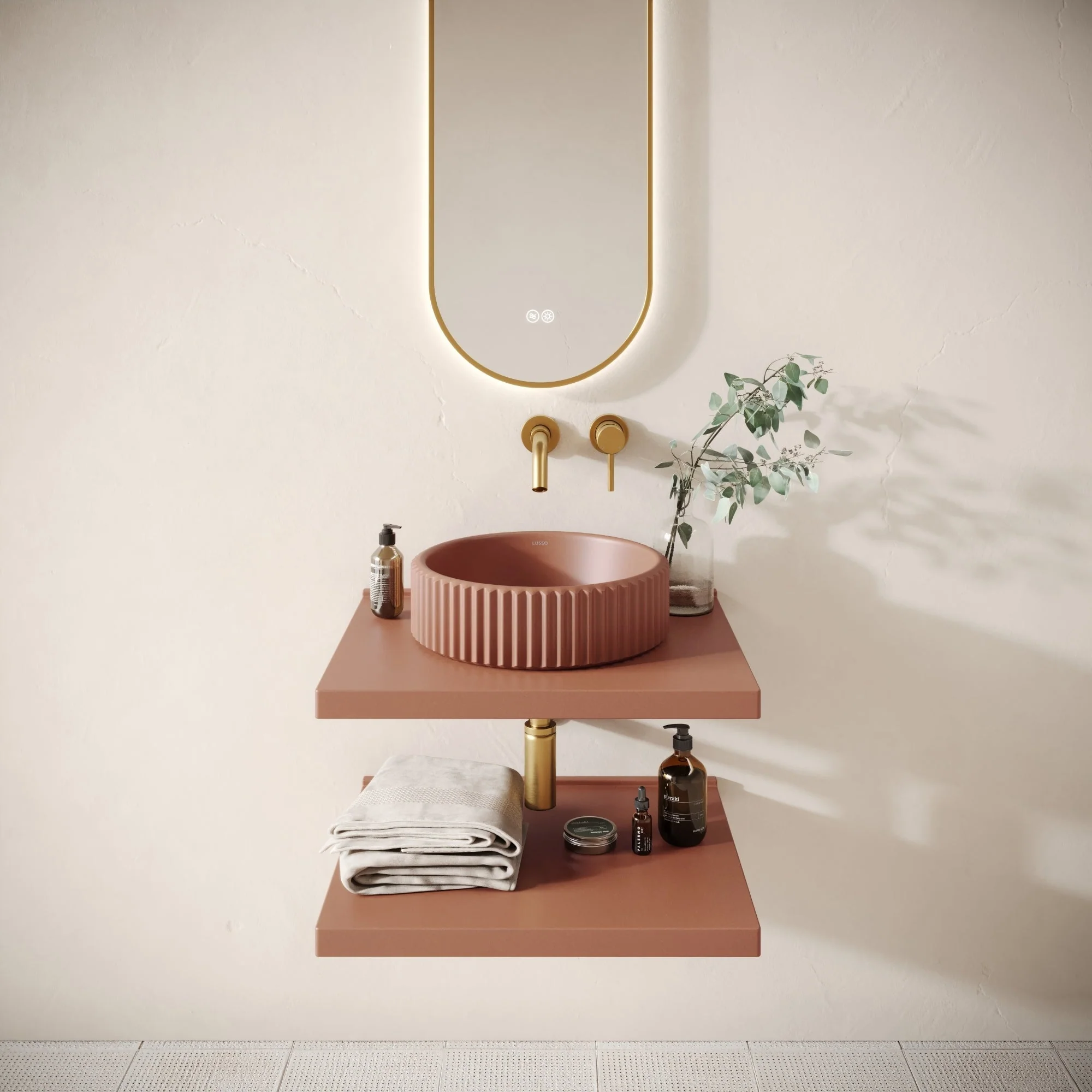 Bancone Terracotta Concrete Wall Mounted Countertop Shelf 600mm - Image 4