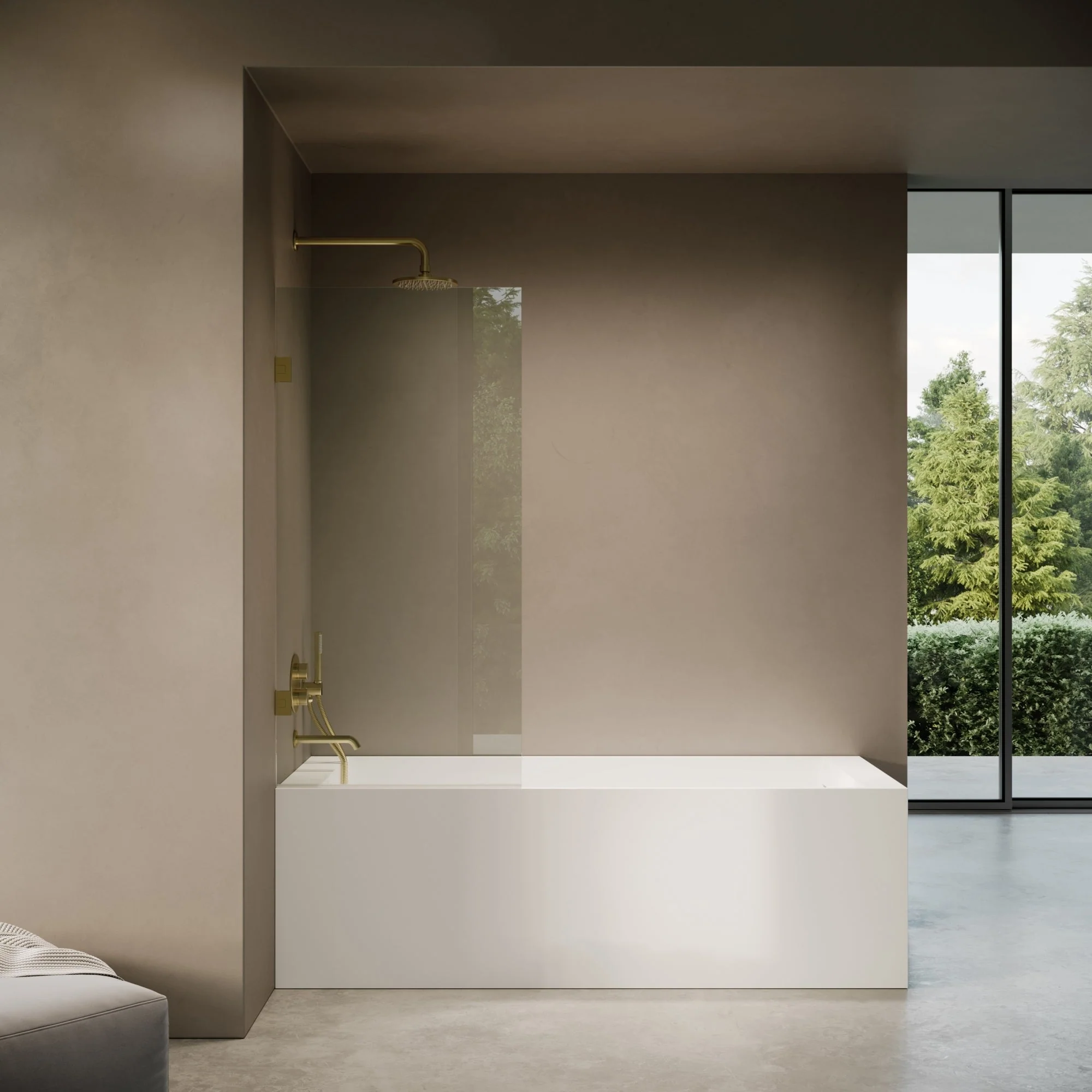 Cabina Brushed Gold Frameless Hinged Bath Shower Screen 800mm - Image 4