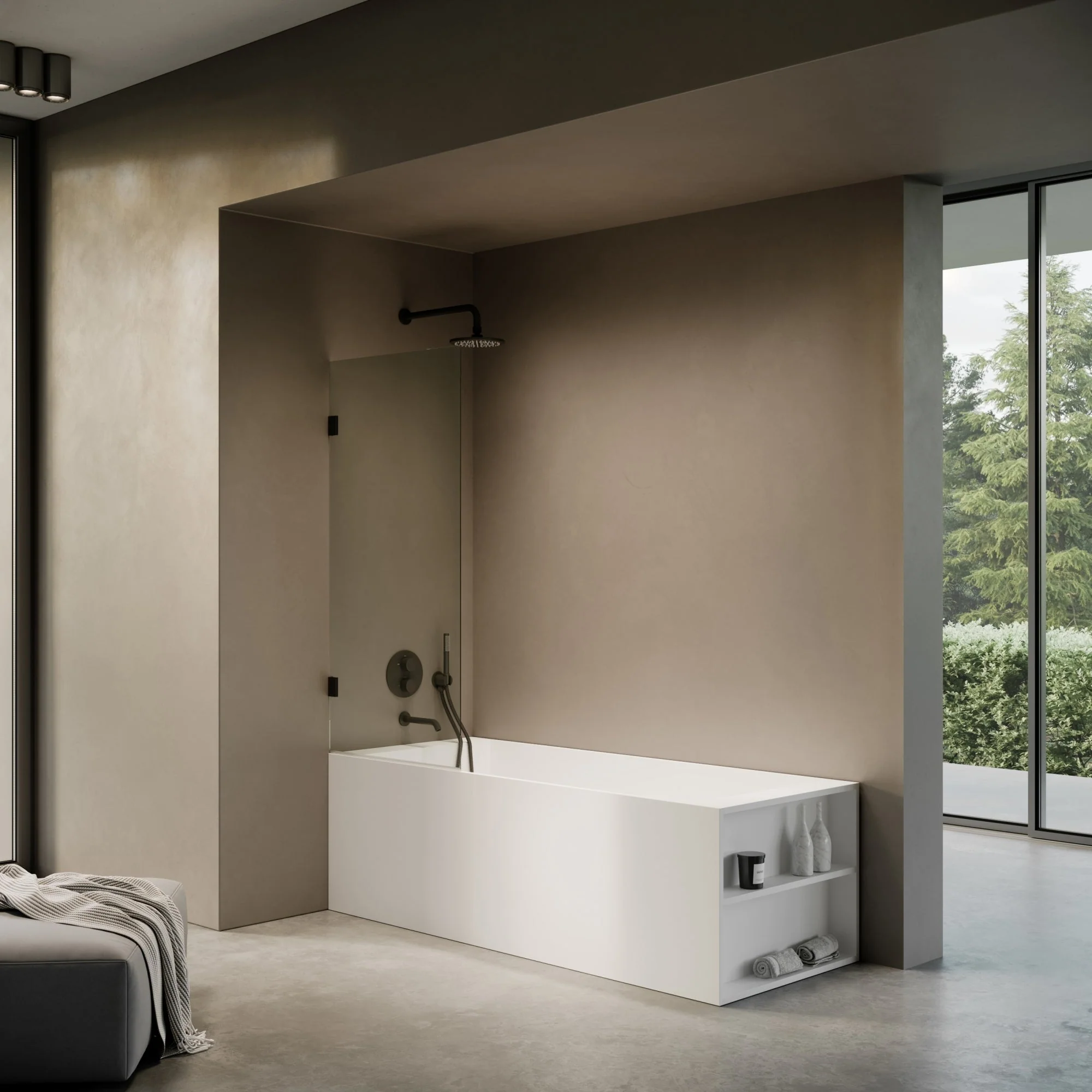 Cabina Matte Black Frameless Hinged Bath Shower Screen 800mm - Image 3