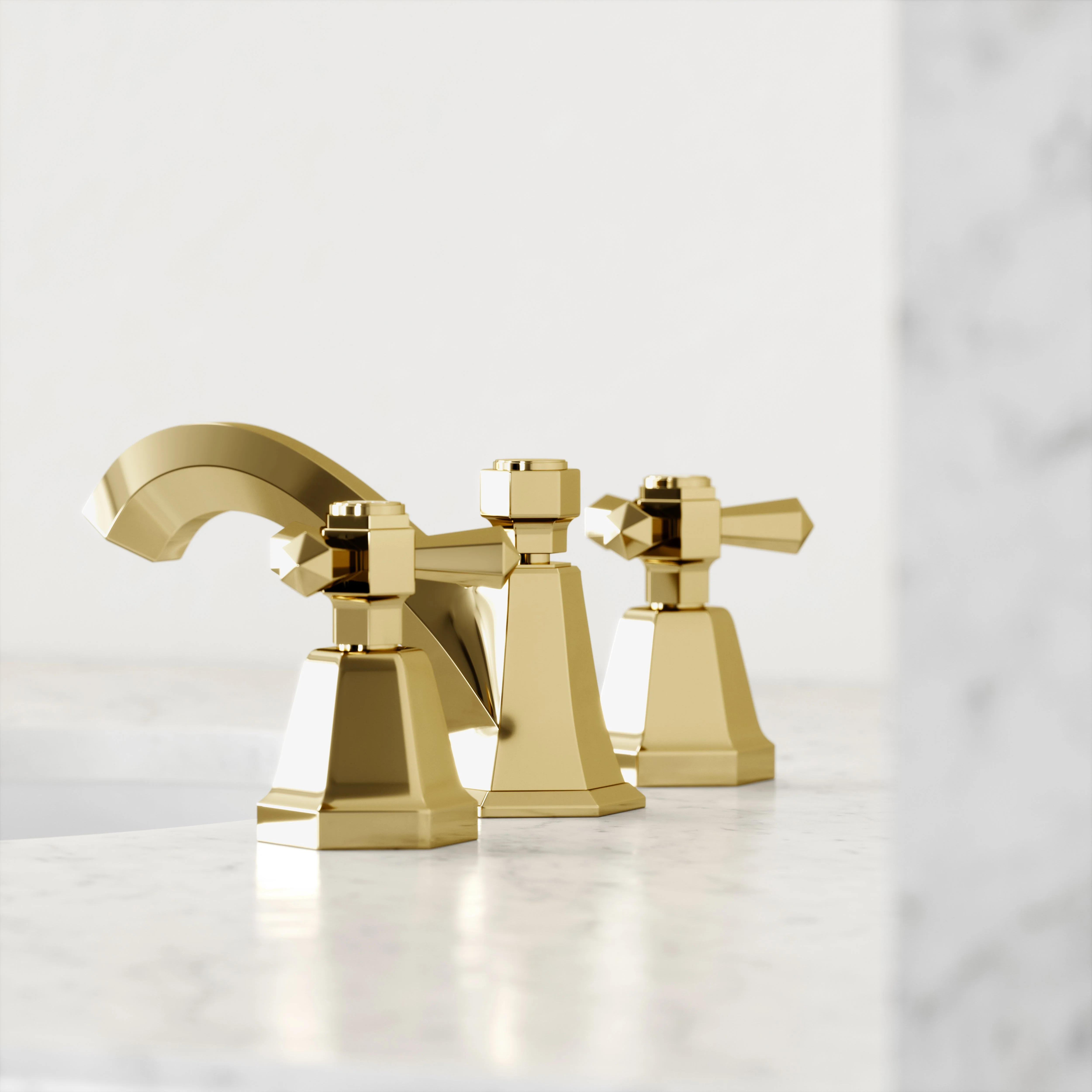 Eton Polished Brass Deck Mounted 3-Hole Basin Mixer Tap - Image 3