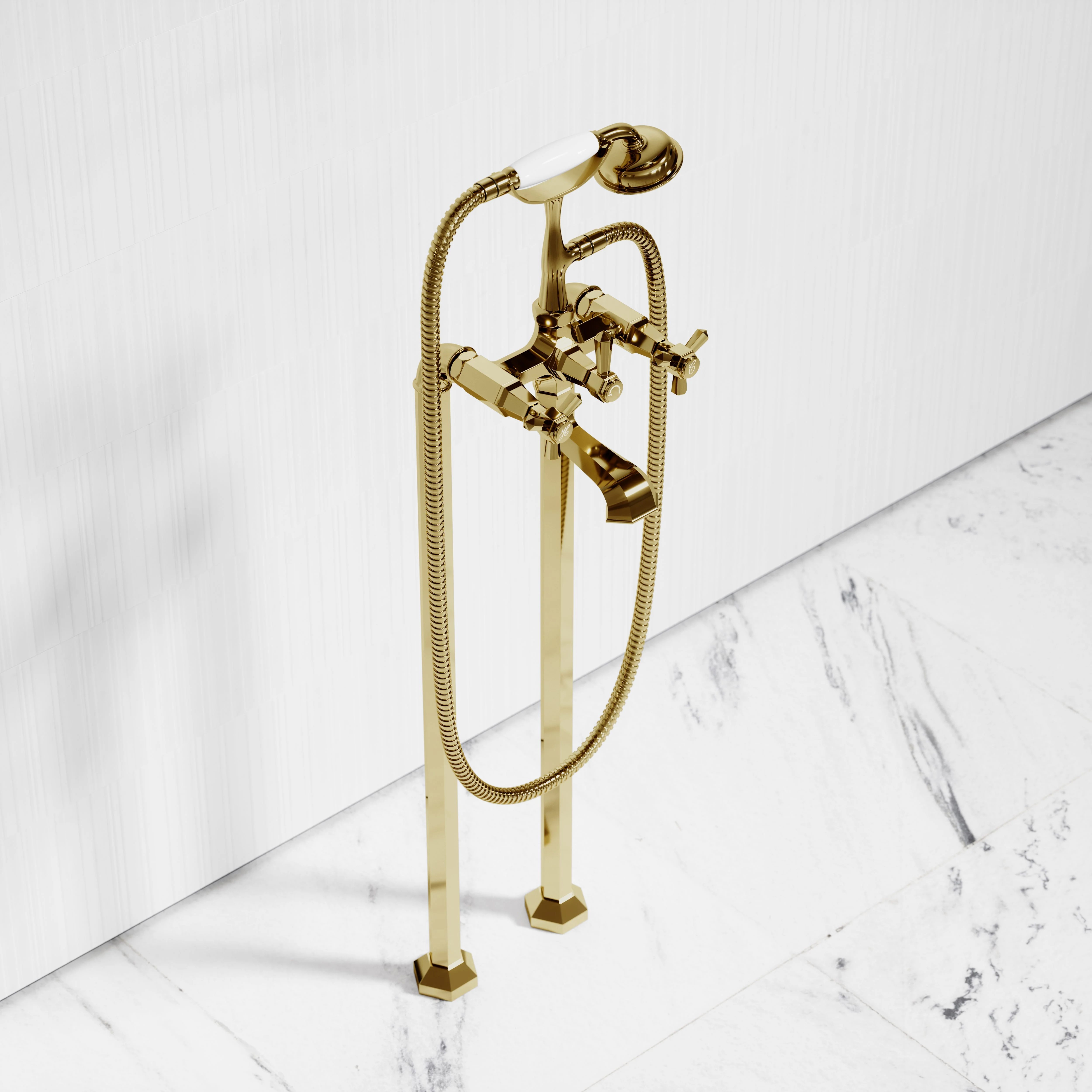 Eton Polished Brass Freestanding Bath Shower Tap - Image 3