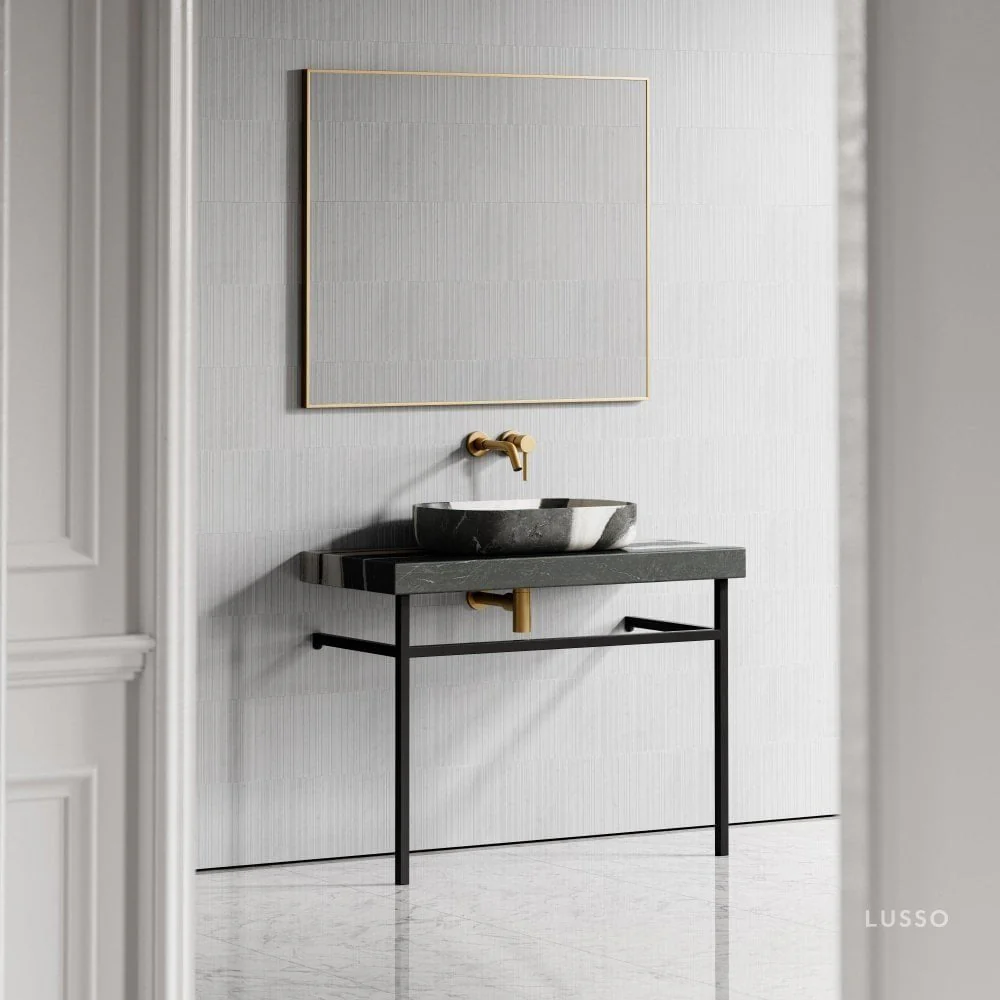 Lomazzo Panda Marble Countertop Matte Black Vanity Unit 1000mm - Image 3