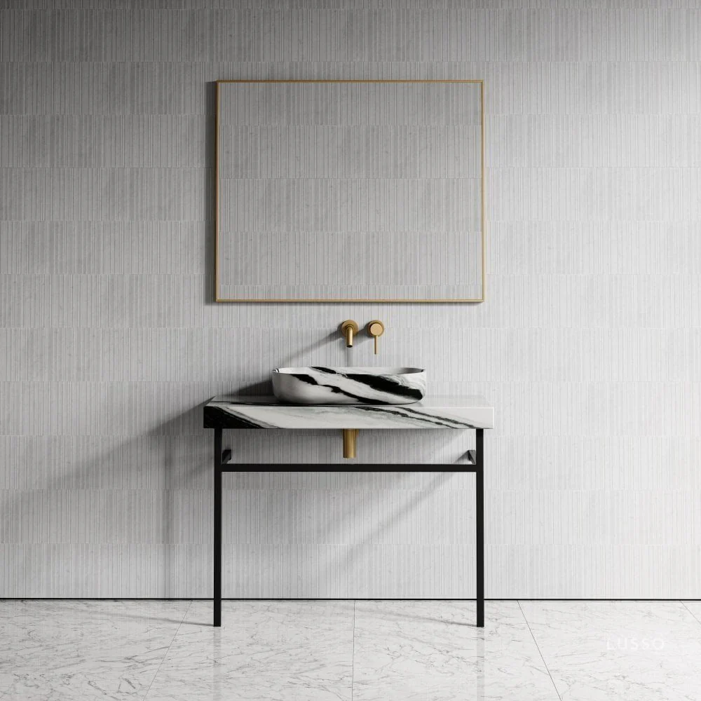 Lomazzo Panda Marble Countertop Matte Black Vanity Unit 1000mm - Image 4