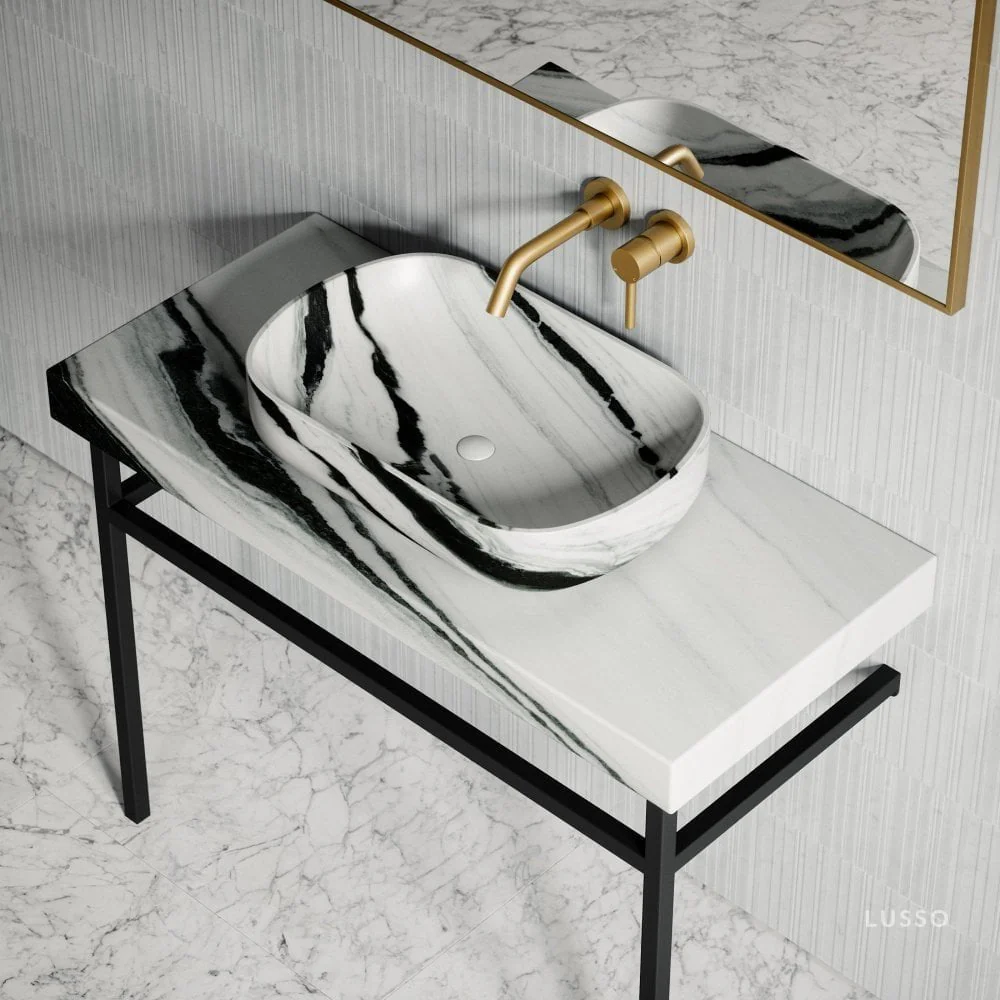 Lomazzo Panda Marble Countertop Matte Black Vanity Unit 1000mm - Image 5