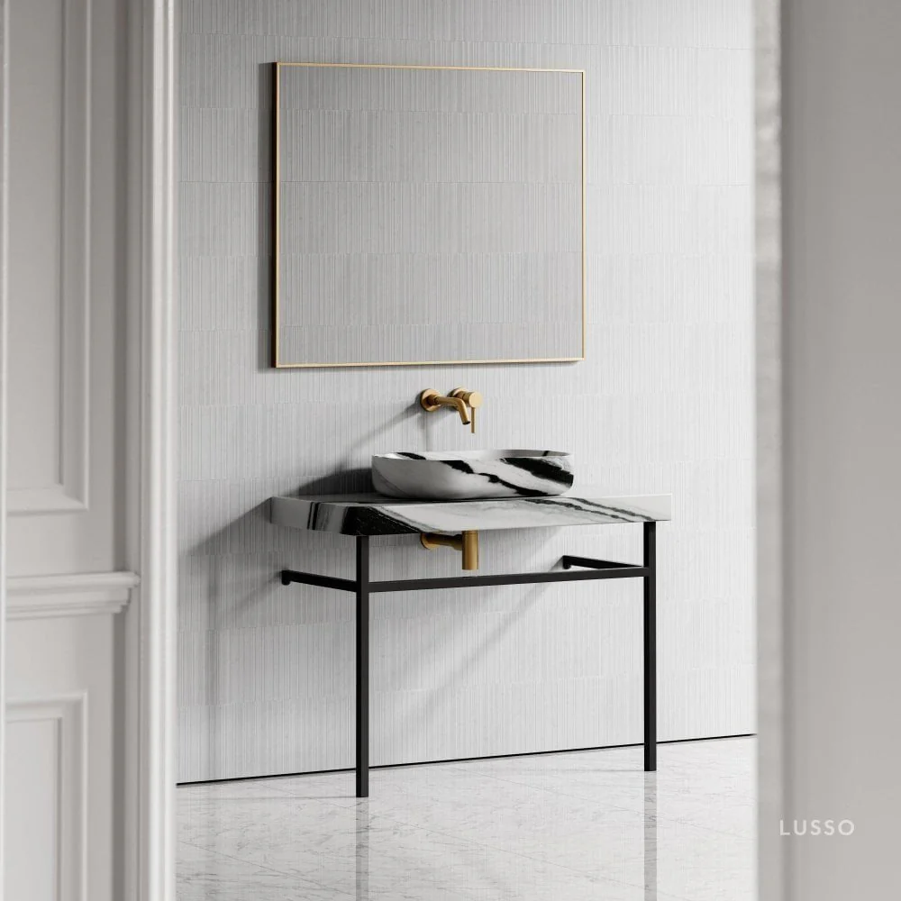 Lomazzo Panda Marble Countertop Matte Black Vanity Unit 1000mm - Image 6