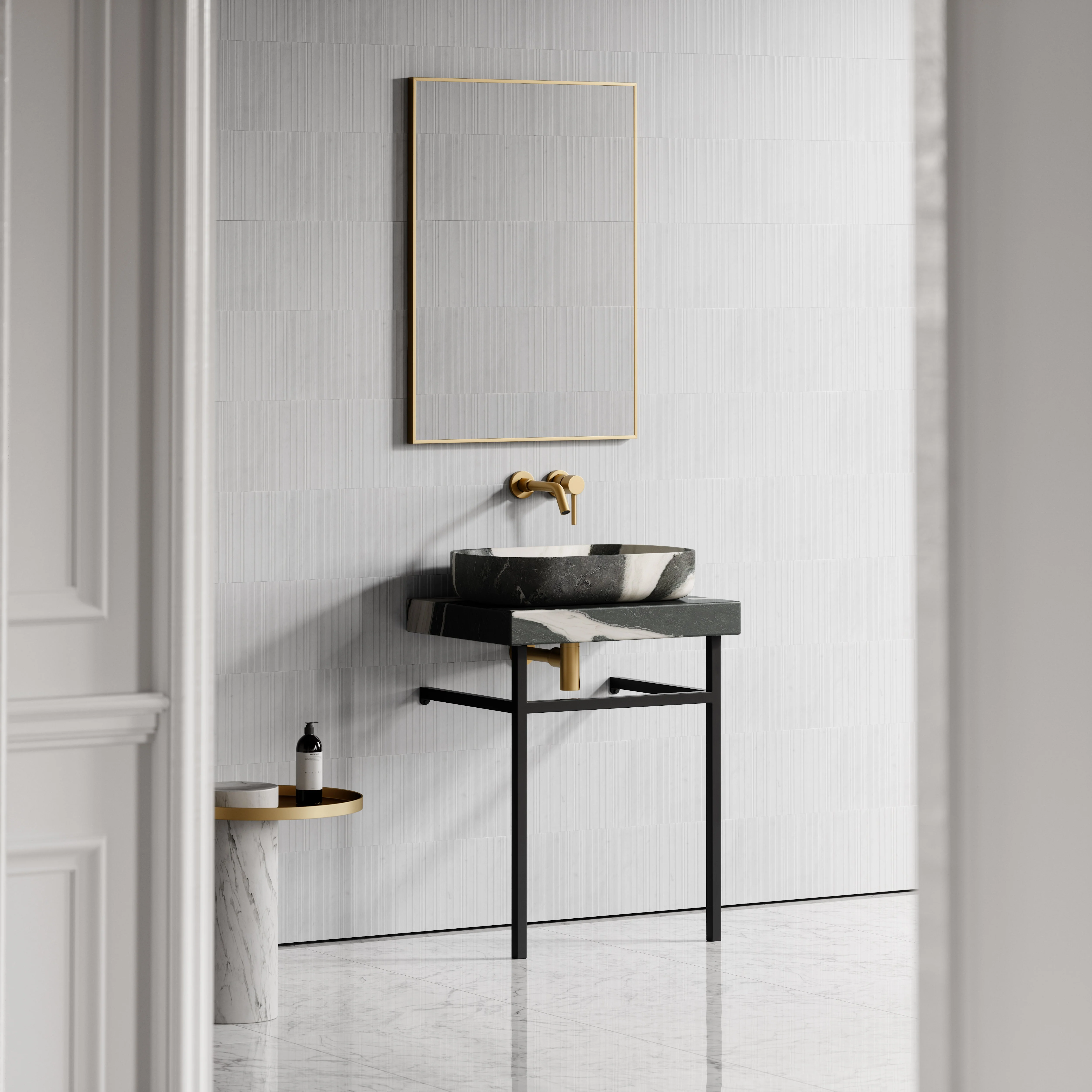 Lomazzo Panda Marble Countertop Matte Black Vanity Unit 600mm - Image 3