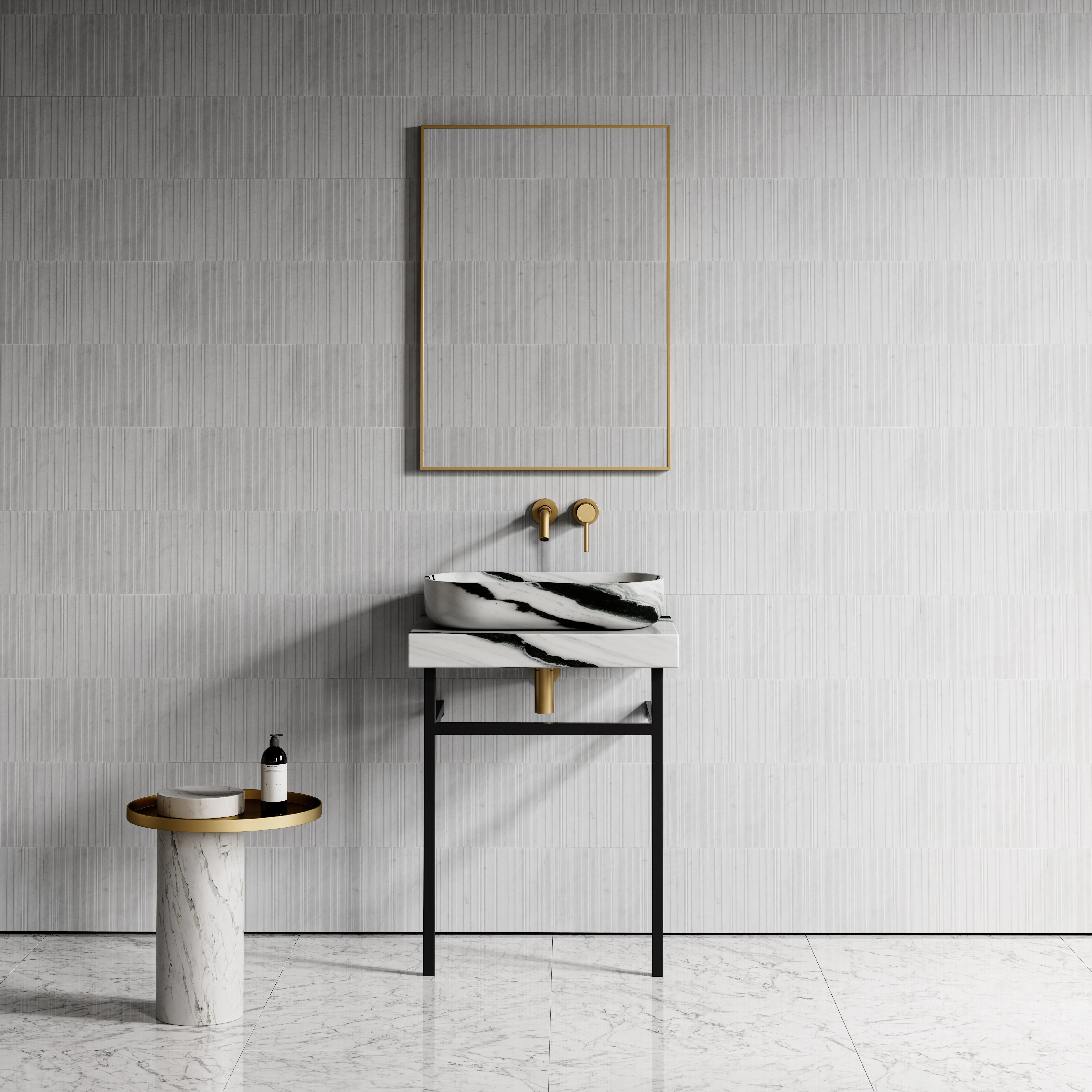 Lomazzo Panda Marble Countertop Matte Black Vanity Unit 600mm - Image 5