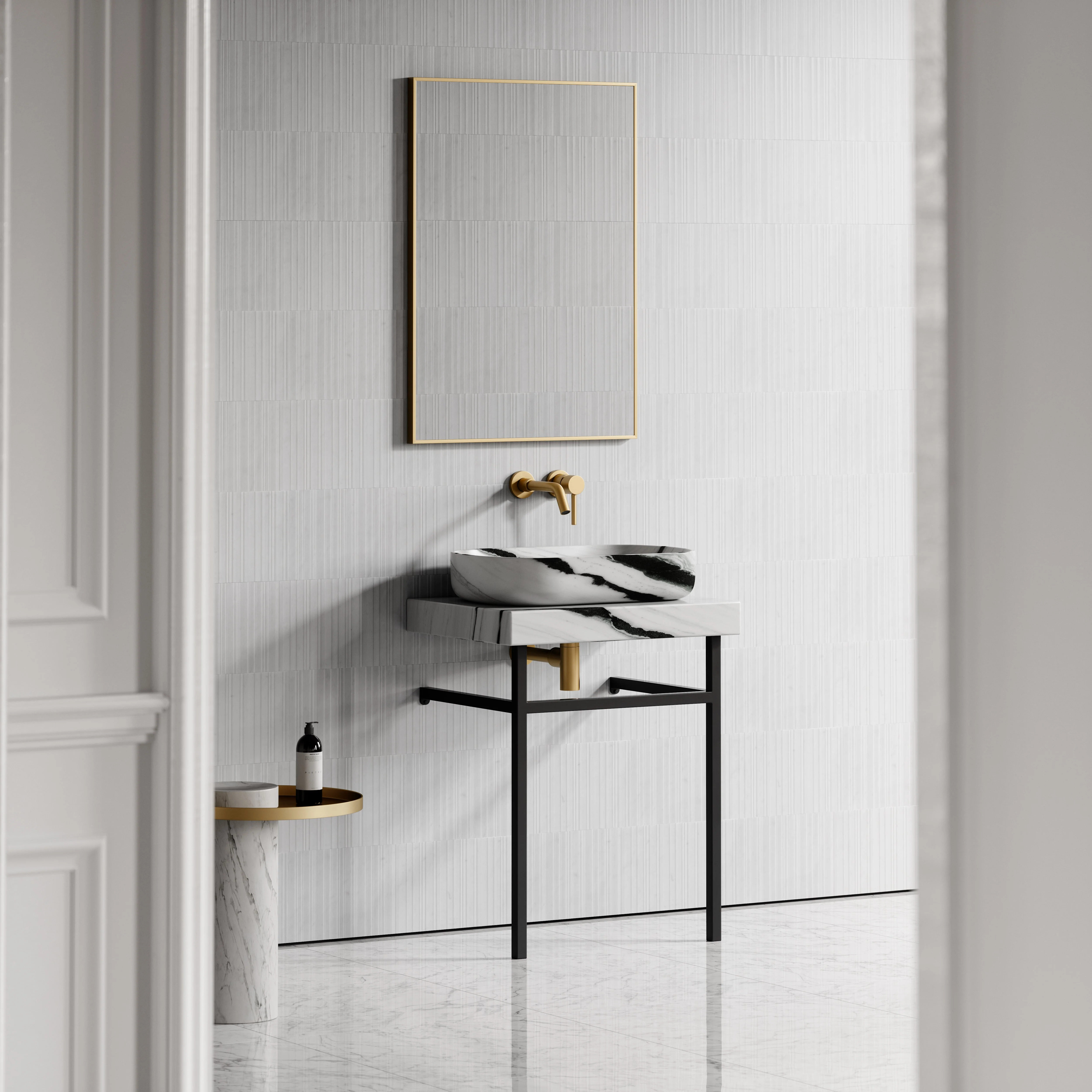 Lomazzo Panda Marble Countertop Matte Black Vanity Unit 600mm - Image 6