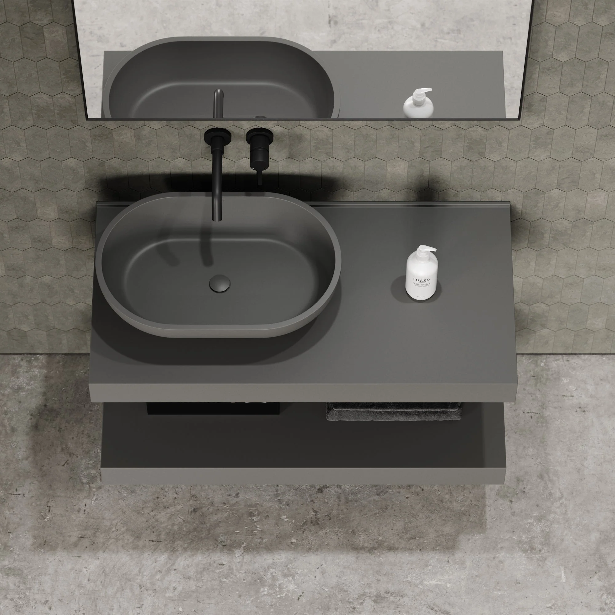 Stone Wall Hung Countertop Basin Shelf & Towel Shelf (1000mm Wide - Clay) - Image 3