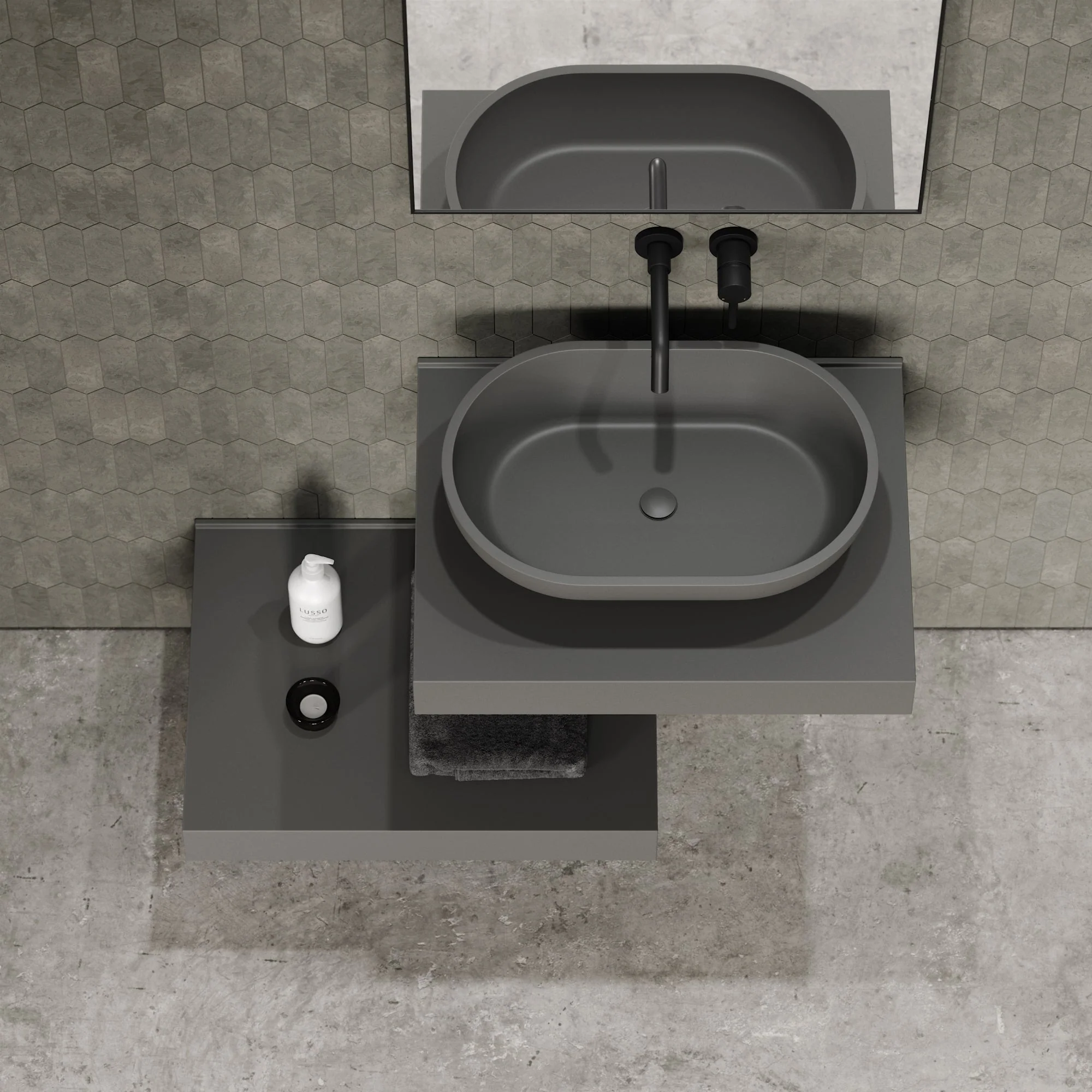 Stone Wall Hung Countertop Basin Shelf & Towel Shelf (660mm Wide - Clay) - Image 3